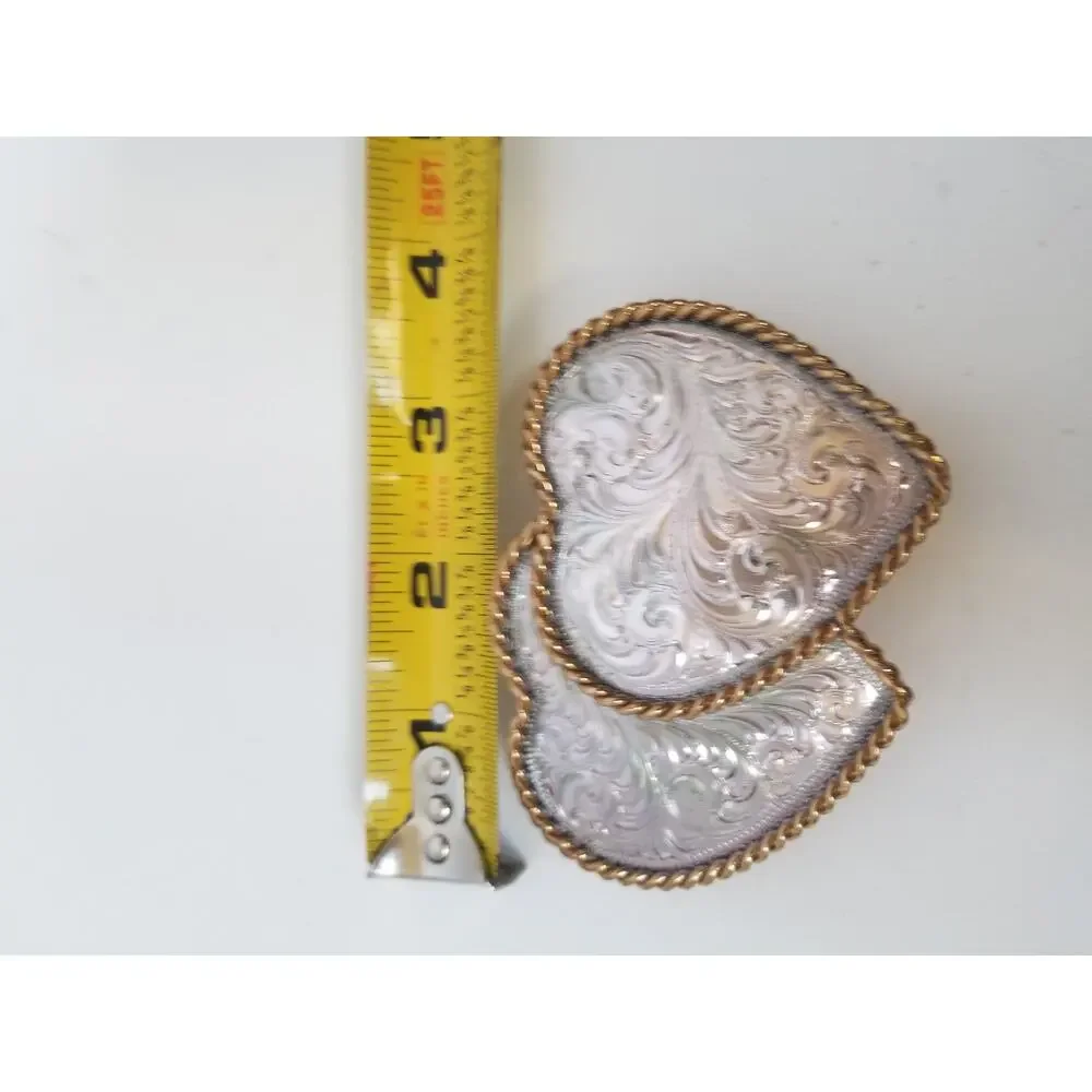 Montana Silversmiths Silver Gold Ornate Filigree Double Heart Buckle Vintage